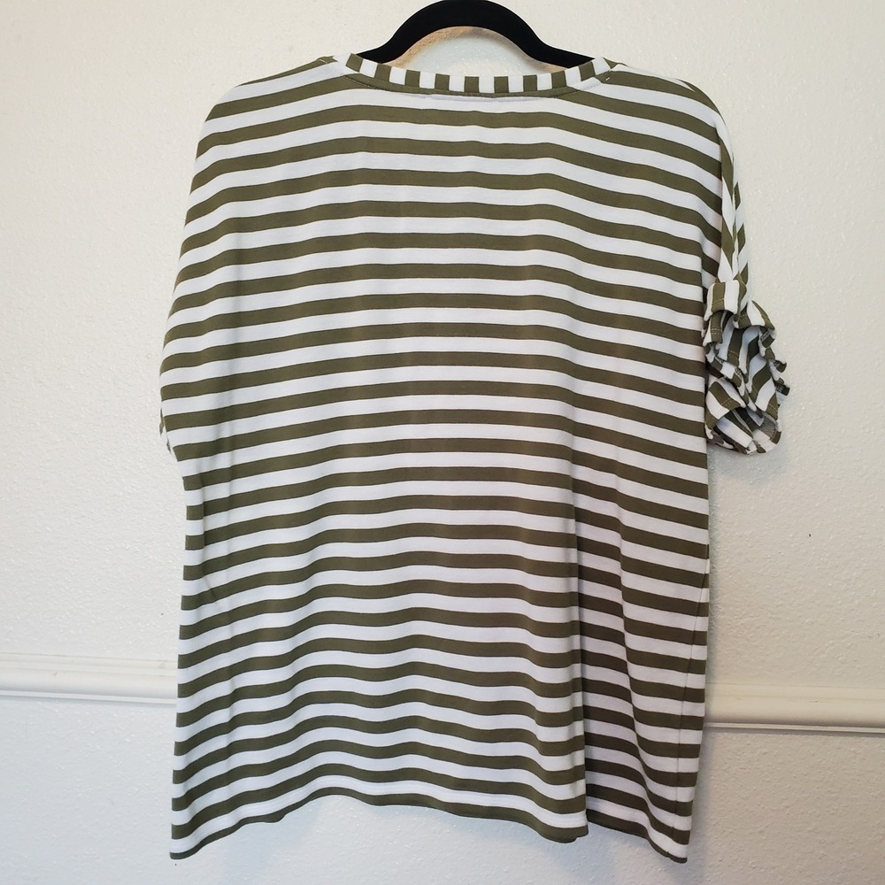 Jane + Delancey Olive Green White Striped Ruffle Sleeve Knit Top XL - Picture 7 of 13